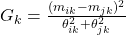 G_k = \frac{(m_{ik} - m_{jk})^2}{\theta_{ik}^2 +\theta_{jk}^2}